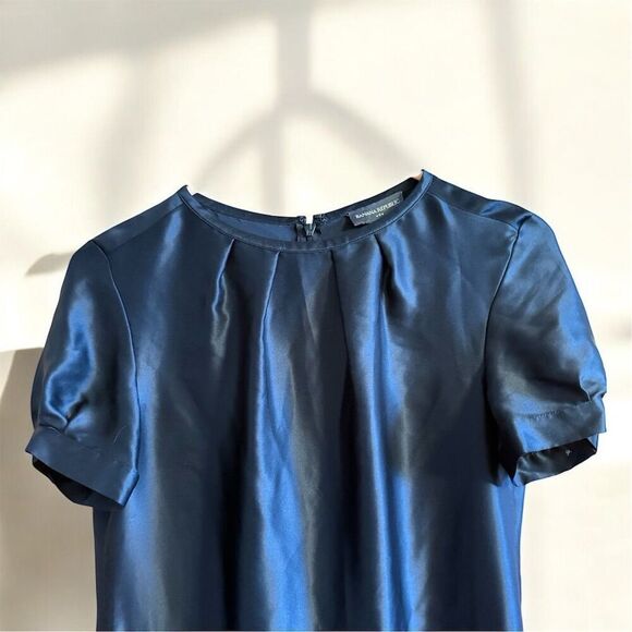 Banana Republic Celtic Knot Black Shiny Satin 100% Silk Short Sleeve Midi Dress - Picture 8 of 13